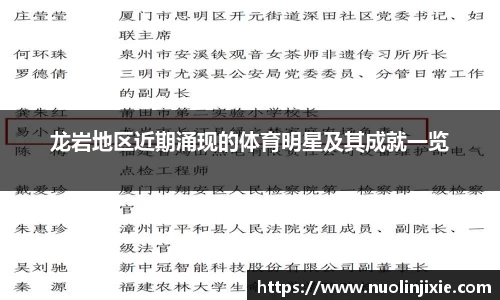 龙岩地区近期涌现的体育明星及其成就一览